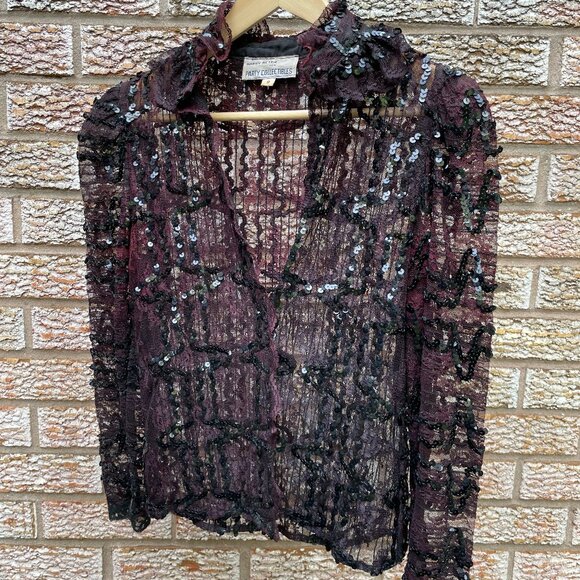 Black Lace Sequins Blouse - Picture 1 of 6